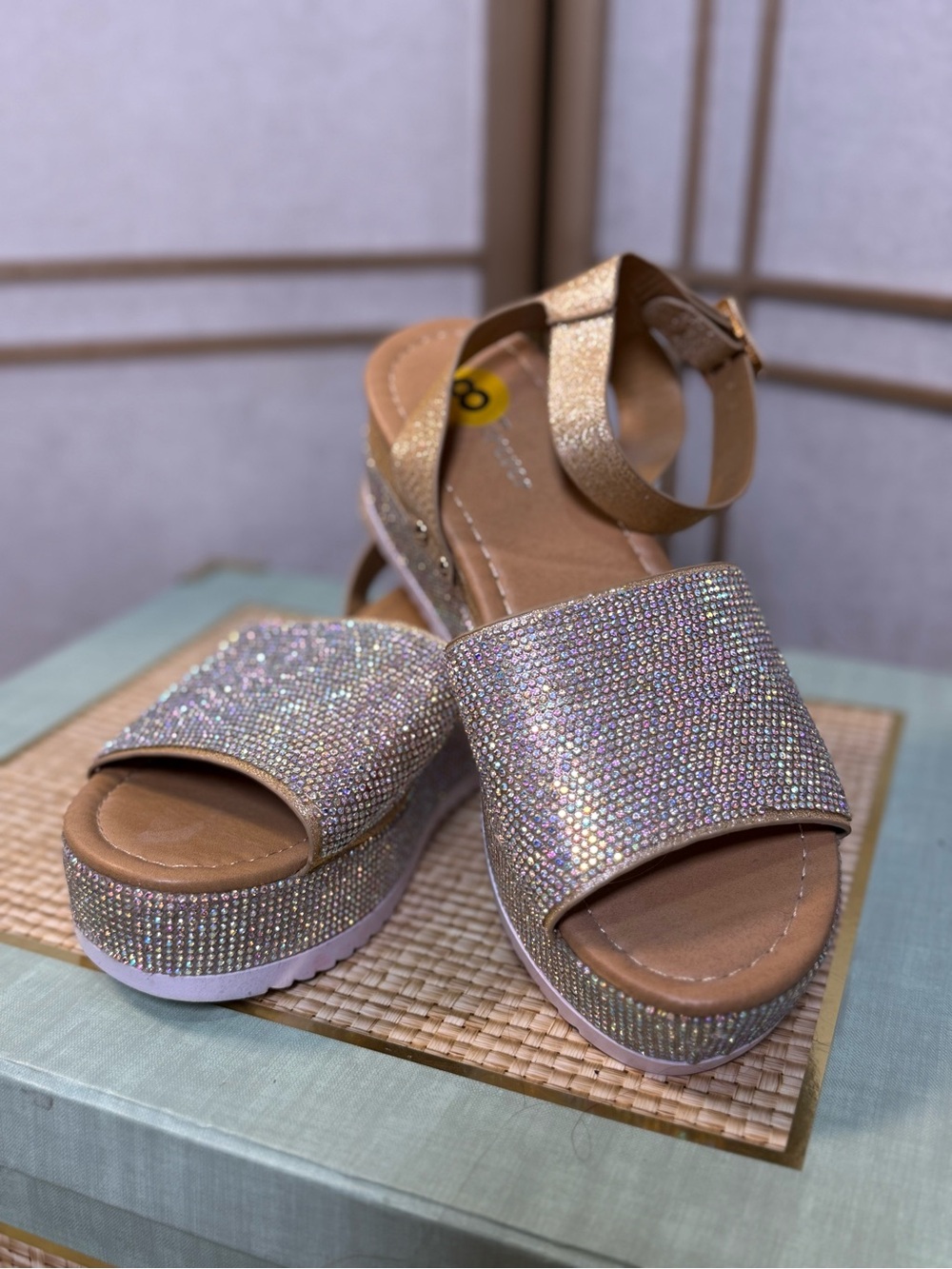 Forever Gold Rhinestone Platform Sandals - Picture 3 of 4